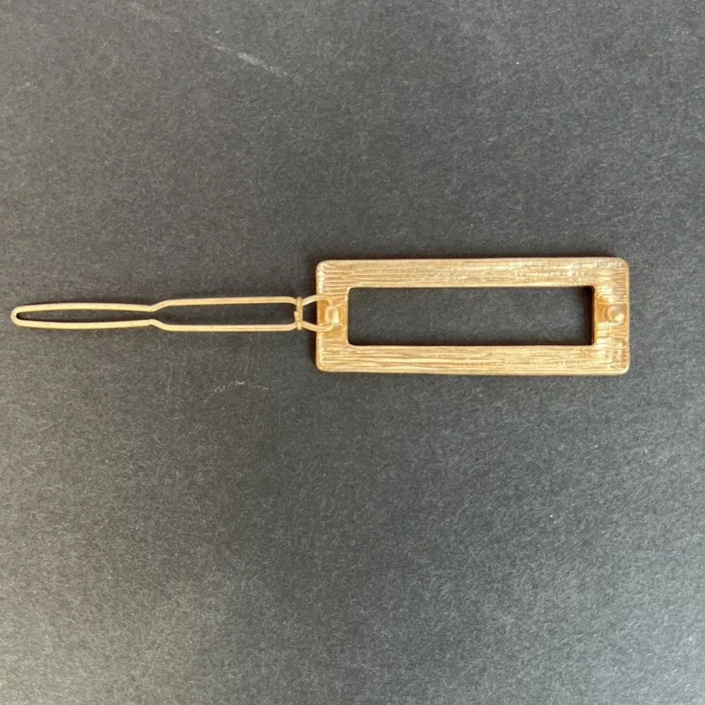 VTG Gold Tone Hair Barrette Rectangle Pop-On Button Latch Clip 1950s 1960s